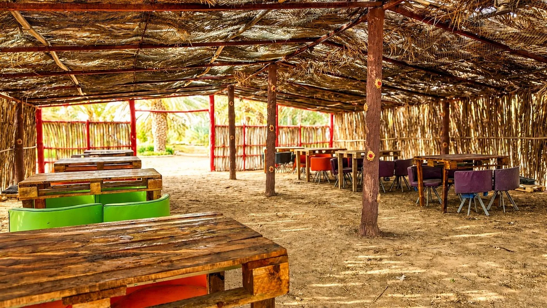The shaded outdoor dining area